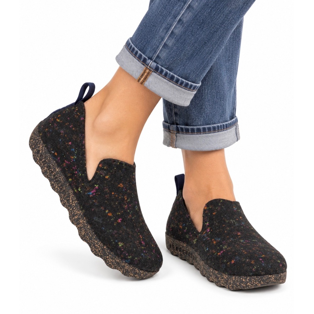 Asportuguesas City Wool Felt Slip On Shoes Womens EU37/US 6-6.5 Black LED Earthy